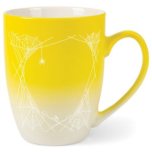 Elanze Designs 12 Ounce Ceramic Decorative Laser Engraved Giftable Novelty Tea Coffee Cup Mug Yellow and White Halloween Spooky Spiderweb - 1 of 4