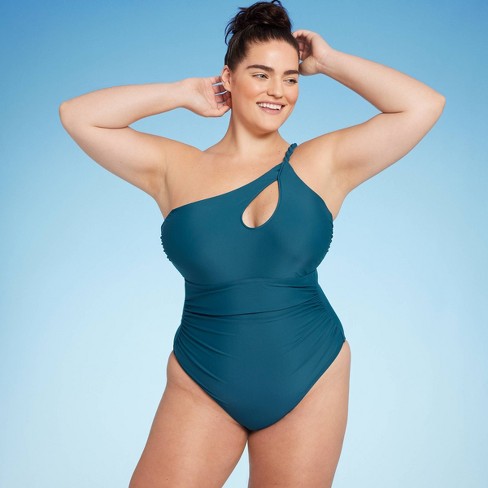 Women's One Shoulder Twist One Piece Swimsuit - Shade & Shore™ Green 20 :  Target