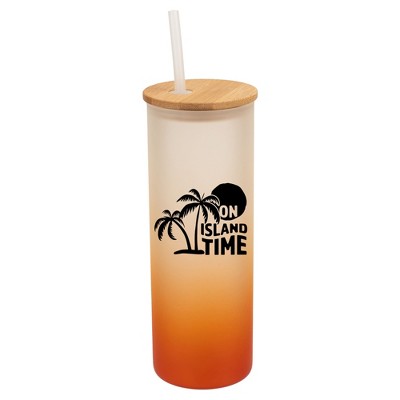 Elanze Designs On Island Time Summer Vibes Wrap-Around Design 25 Ounce Frosted Gradient Glass On-The-Go Coffee Travel Skinny Tumbler Mug Cup, Bamboo