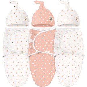 3-Pack Organic Baby Swaddle Sleep Sacks with Knot Hats, Newborn Baby Swaddles Wrap 0-3 Months, Ergonomic Wearable Blanket - 1 of 4