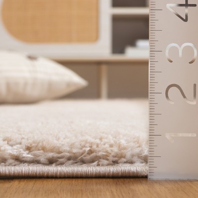 Beige 4' x 6' Shag Synthetic Area Rug