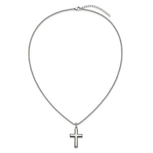 Chisel Stainless Steel Polished Black IP-plated Edges Cross Pendant on a 20" Box Chain Necklace - 1 of 4