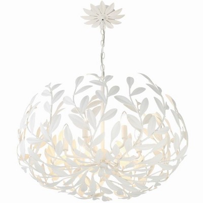 Matte White 6-Light Steel Chandelier with Leaf Design
