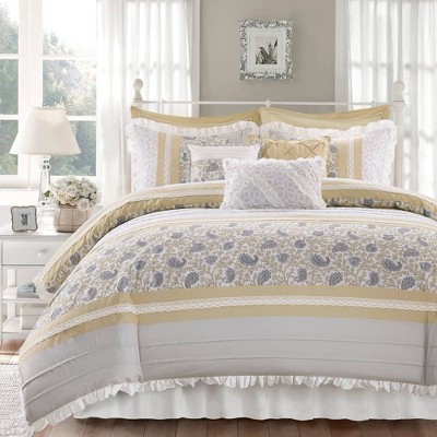 Queen Yellow Cotton Reversible 9-Piece Comforter Set