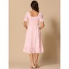 INSPIRE CHIC Women's Summer Square Neck Short Puff Sleeve High Waist Flowy A Line Midi Dress - 3 of 4