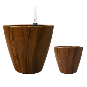 XINGHANZHENXUAN Brown 2-Pack Plastic Planter Pots, Wood-Look Design for Indoor, Outdoor Plants - 1 of 4