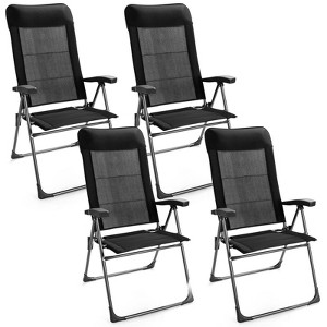 Tangkula 4PCS Outdoor Patio Folding Dining Chairs with Reclining Backrest and Headrest Black - 1 of 4