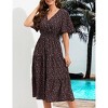 Women's Casual Wrap V Neck Midi Dress Short Sleeve Smocked Waist Tiered A Line Pleated Flowy Long Dress - image 2 of 4