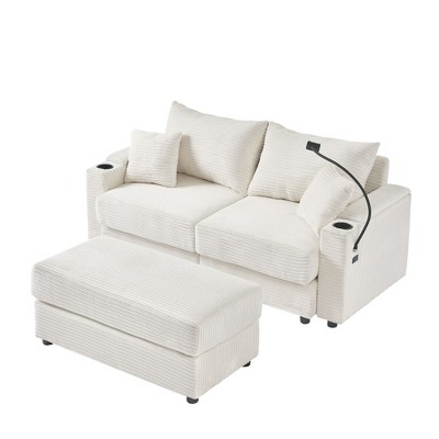 NicBex 72.8 Inch Loveseat Sofa Sectional Sofa Couch with Movable Ottoman,2 USB Ports and Phone Holder for Living Room,Apartment,Office,Beige