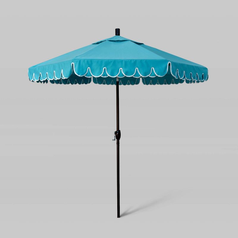 7.5' Sunbrella Scallop Base Base Market Patio Umbrella with Push Button Tilt - Bronze Pole - California Umbrella, 1 of 5