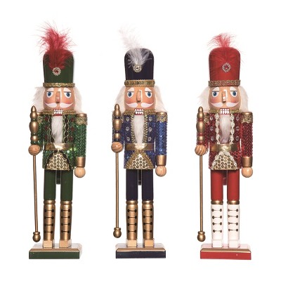 Transpac Wood Traditional Glam Nutcracker Set of 3 Christmas Home Decorations