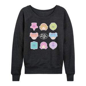Women's - Polly Pocket - Polly Pocket Grid Lightweight French Terry Wide Neck Long Sleeve Graphic Shirt - 1 of 4