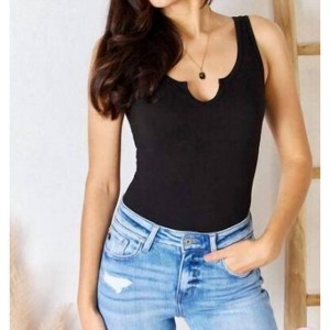 Women's Ribbed Solid Knit Tank Bodysuit Top - VERY J - 1 of 3