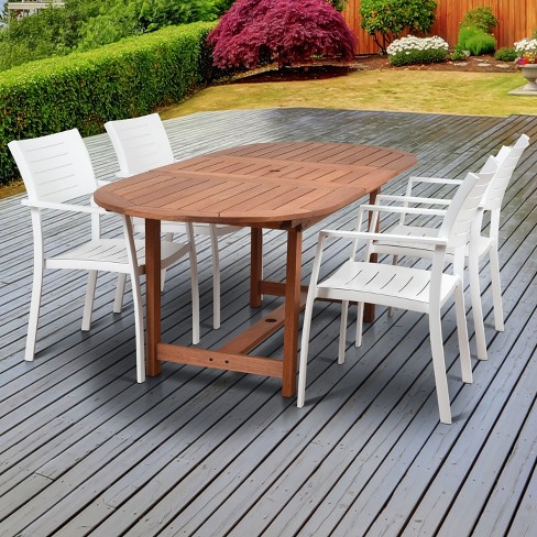 5pc Valencia Oval Extendable Aluminum Eucalyptus Patio Dining Set Amazonia Target