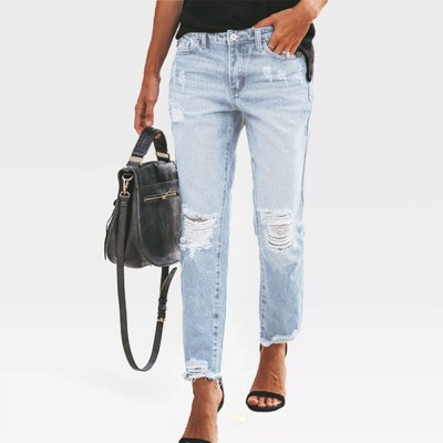 Womens Jeans Mid Waisted Ripped Straight Ankle Jeans for Women Trendy 2025 Summer Casual Denim Pants Denim Trousers