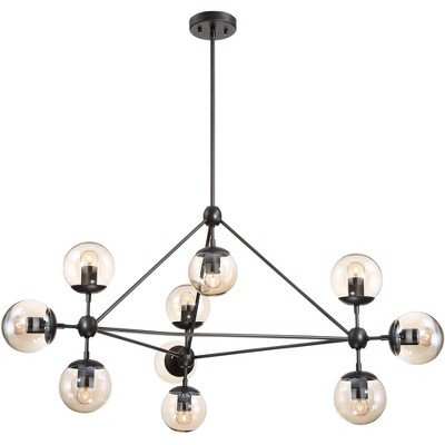 Mid-Century Sputnik-Inspired Black Chandelier with Cognac Glass Globes