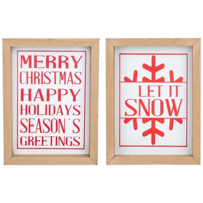 Northlight Set of 2 Red and White Holiday Slogans Wooden Christmas Plaques