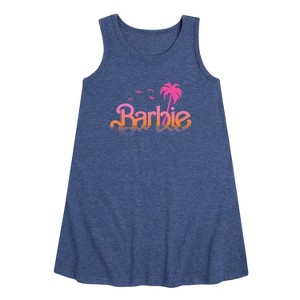 - Barbie - Sunset and Palm Trees Graphic Sleeveless Aline Dress - 1 of 3