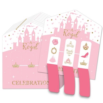Big Dot of Happiness Little Princess Crown - Pink and Gold Princess Baby Shower or Birthday Party Game Pickle Cards - Pull Tabs 3-in-a-Row - Set of 12