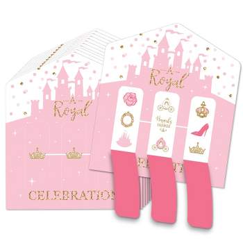 Big Dot of Happiness Little Princess Crown - Pink and Gold Princess Baby Shower or Birthday Party Game Pickle Cards - Pull Tabs 3-in-a-Row - Set of 12