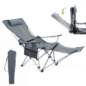 Camping Chair, Adjustable Recliner Chair with Footrest, Headrest, Cup Holder & Storage, Indoor & Outdoor Comfort - 1 of 4