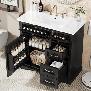TIRAMISUBEST 36" Bathroom Vanity with Ceramic Sink, Freestanding Bathroom Vanity Cabinet with 2 Tip-out Drawers, 2 Drawers and 1 Soft Close Door - 1 of 4