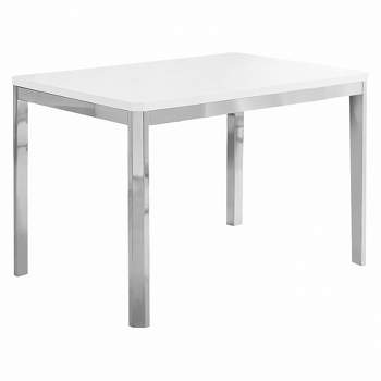 Dining Table- White, Chrome Metal - EveryRoom