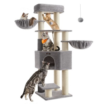 Feandrea Cat Tree for Large Cats, 63-Inch Heavy-Duty Cat Tower with Self-Warming Pads, 2 Self-Groomers