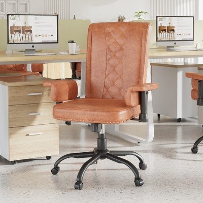 VECELO Ergonomic Leather Office Chair, Adjustable Swivel Desk Chair with Armrests & Lumbar Support, Black/Brown