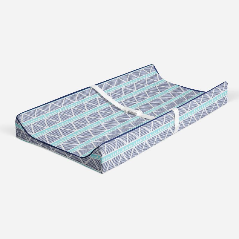 Bacati - Liam Aqua/Navy Large Triangles Quilted Muslin Changing Pad Cover, 2 of 10