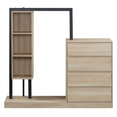 TIRAMISUBEST Wardrobe with 4 Drawers and 3 Shelves - Mobile Lateral Filing Cabinet, Locking Wheels, Adjustable Shelf