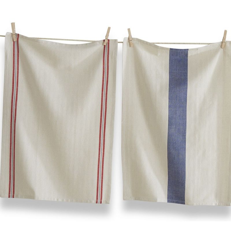 TAG Set of 3 Americana Stripe Red and Blue Stripes on Beige Backgound Cotton   Kitchen Dishtowels 26L x 18W in., 2 of 4