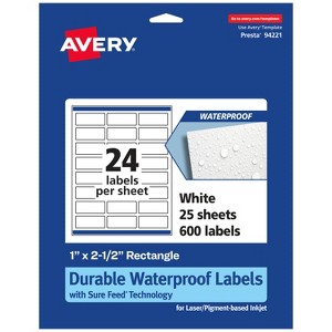 Avery Durable Waterproof Rectangle Labels with Sure Feed, 1" x 2.5" - 1 of 4