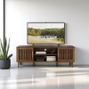 63" TV Stand with 2 Grille Door Cabinets and Adjustable Storage Rack, Medieval Modern Entertainment Center,Suitable for 55/65/70" TVs, Walnut Wood - 3 of 4