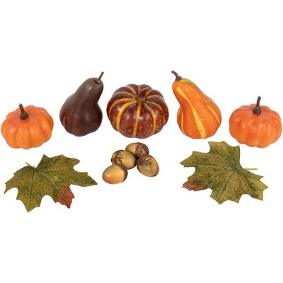Northlight 4.25" Harvest Artificial Pumpkin and Leaf Autumn Decoration 10pc - Orange/Green