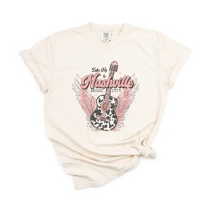 Simply Sage Market Women's Take Me To Nashville Winged Guitar Short Sleeve Garment Dyed Tee - 1 of 2