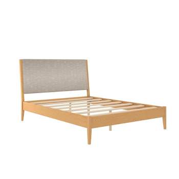 Joni Wood and Upholstered Platform Bed Beige Linen - Room & Joy