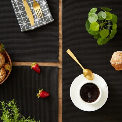 Black Ribbed Cotton Rectangular Placemats, Set of 6