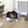 PawHut Hooded Cat Litter Box with Kitty Litter Mat, Easy-Clean Pull-Out Drawer, Dog Proof, House Shape Hooded Pan, Scoop, Gray - 3 of 4