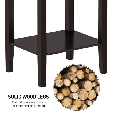 Dark Coffee Solid Wood Minimalist End Table with Shelf