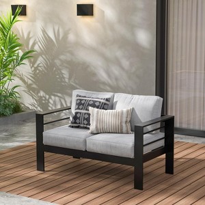Heynemo Patio Furniture Aluminum Loveseat, All-Weather Outdoor 2 Seats Sofa Couch - 1 of 4