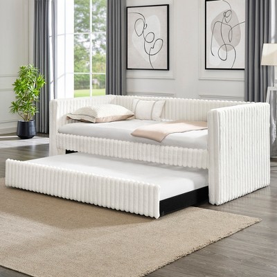 Twin Size Upholstered Daybed with Striped Corduroy Fabric
