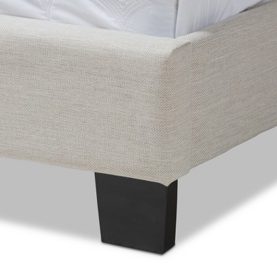 Light Beige Upholstered Full Bed with Tufted Headboard and Drawers