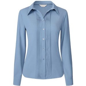 Hobemty Women's Button Down Pleated Long Sleeve Work Office Shirt - 1 of 4