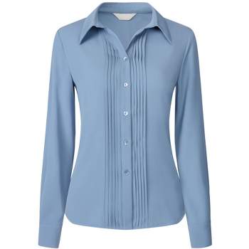 Hobemty Women's Button Down Pleated Long Sleeve Work Office Shirt