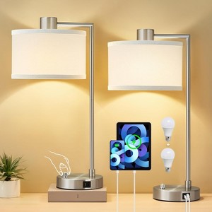 GTCLIGHTING Table Lamp for Bedroom Set of 2 with USB C+A Ports, Dimmable Bedside Lamp with Linen Lampshade, Modern Lamps for Living Room,Office - 1 of 4