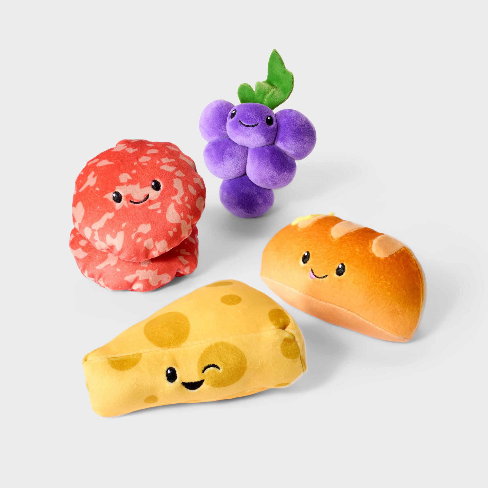 Charcuterie Box Set Swiss Cheese, Salami, Grapes, Bread 4pc Plush - Gigglescape™