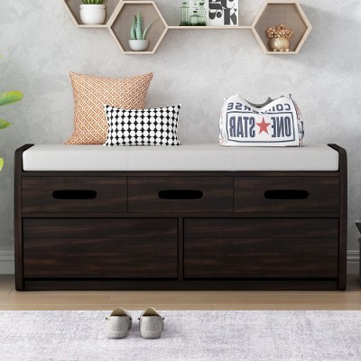 Storage Bench, Soft Storage Bench With Detachable Cushion Seat, 2 Drawers, Hidden Storage Space, Shoe Entryway Bench For Living Room Bedroom