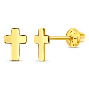 Girls' Tiny Cross Screw Back 14k Gold Earrings - In Season Jewelry - 1 of 4