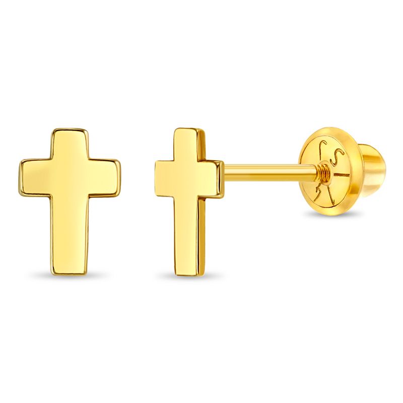 Girls' Tiny Cross Screw Back 14k Gold Earrings - In Season Jewelry, 1 of 6